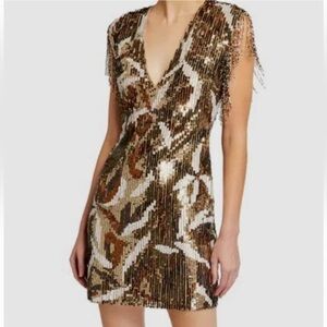 NWT Jay Godfrey San Jose Deep-V Sequin Fringe Mini Dress